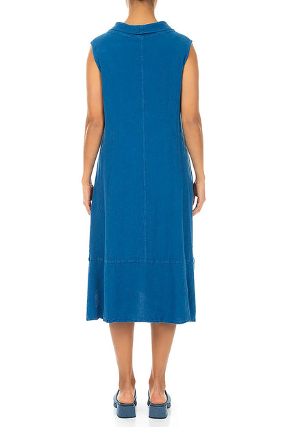 Side Pocket Cobalt Blue Linen Viscose Dress 2