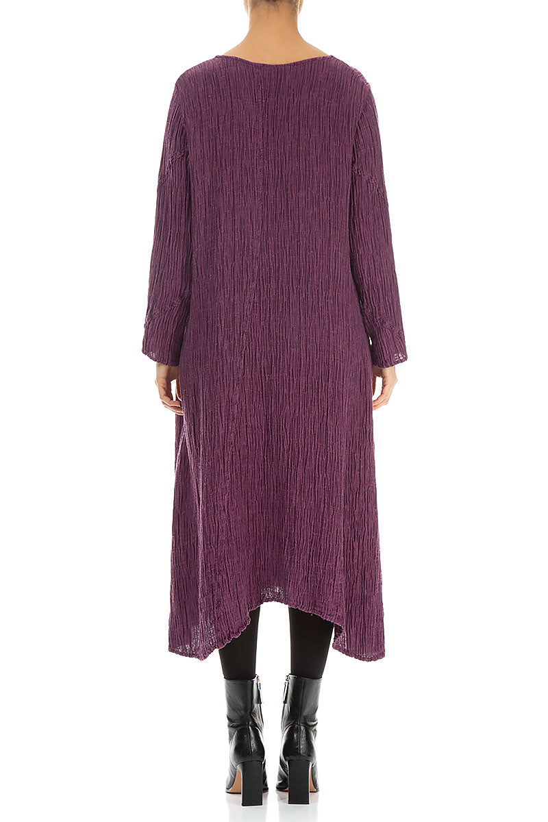 Side Pocket Crinkled Dark Magenta Silk Dress 2