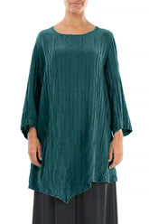 Side Pocket Crinkled Peacock Silk Linen Tunic 1