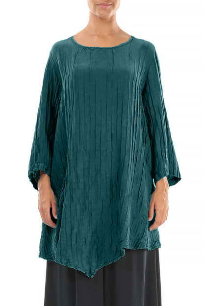 Side Pocket Crinkled Peacock Silk Linen Tunic 1
