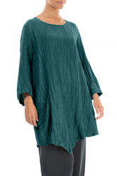 Side Pocket Crinkled Peacock Silk Linen Tunic 3