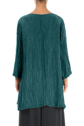 Side Pocket Crinkled Peacock Silk Linen Tunic 2