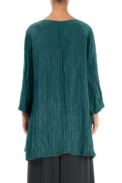 Side Pocket Crinkled Peacock Silk Linen Tunic 2