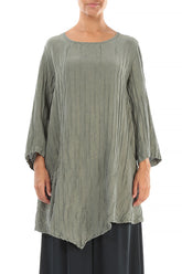 Side Pocket Crinkled Silver Sage Silk Linen Tunic 1