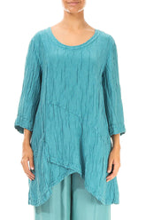 Side Pocket Crinkled Turquoise Silk Linen Tunic 1
