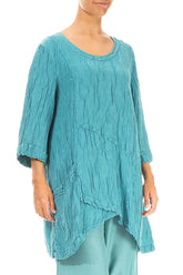 Side Pocket Crinkled Turquoise Silk Linen Tunic 3