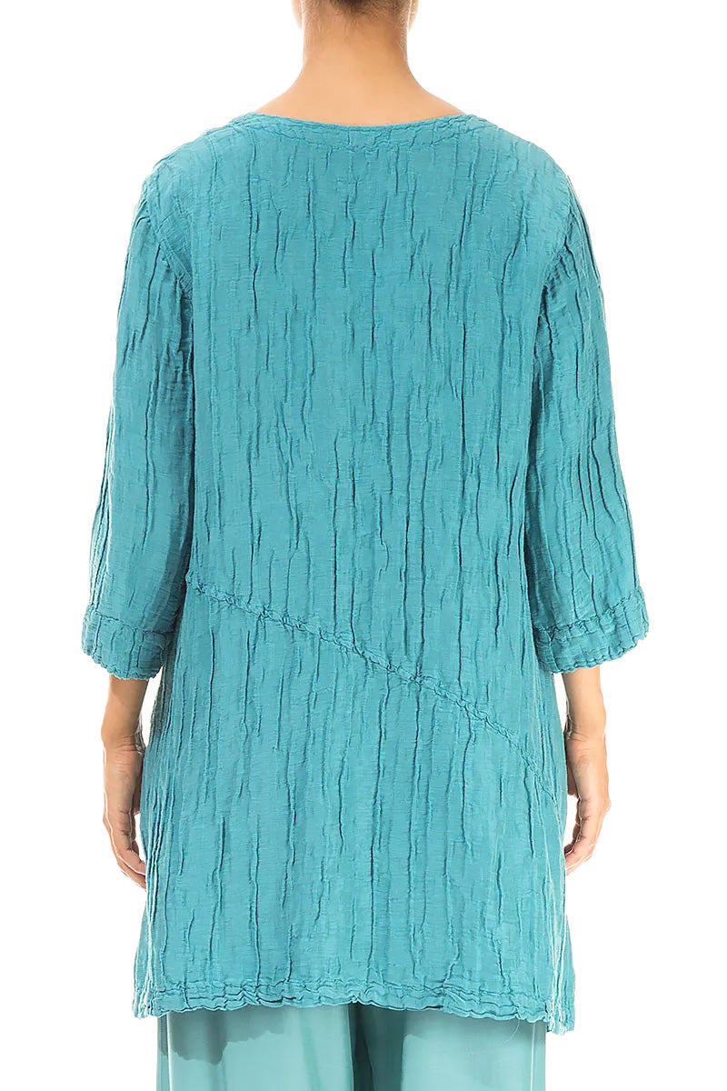 Side Pocket Crinkled Turquoise Silk Linen Tunic 2