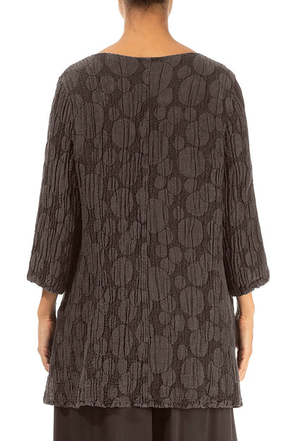 Side Pocket Forest Brown Circle Silk Linen Tunic 2