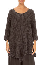 Side Pocket Forest Brown Circle Silk Linen Tunic 1