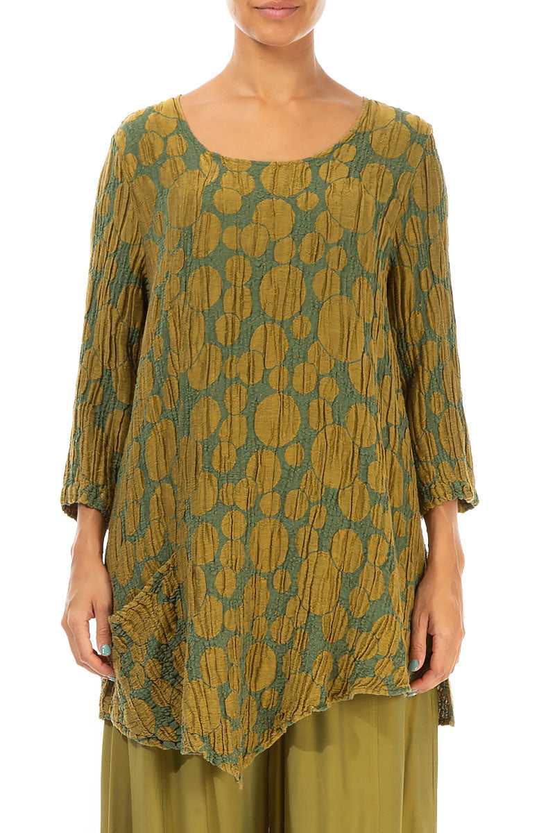 Side Pocket Golden Olive Circle Silk Linen Tunic 1