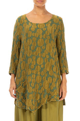 Side Pocket Golden Olive Circle Silk Linen Tunic 1