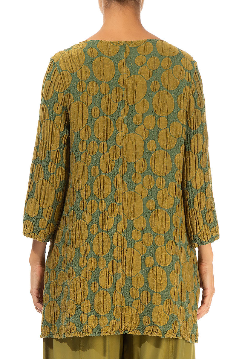Side Pocket Golden Olive Circle Silk Linen Tunic 2