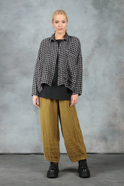 Side Pocket Grey Check Linen Shirt 7