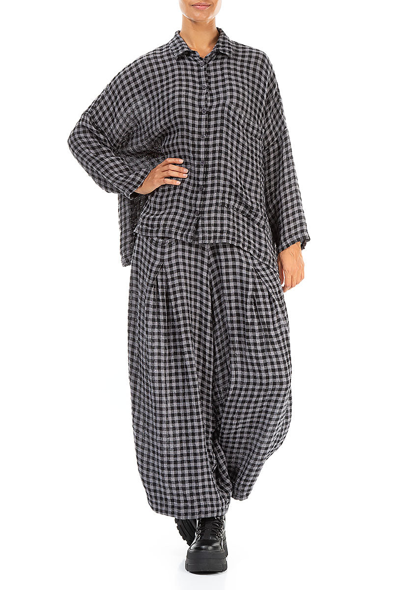 Side Pocket Grey Check Linen Shirt 4