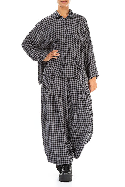 Side Pocket Grey Check Linen Shirt 4