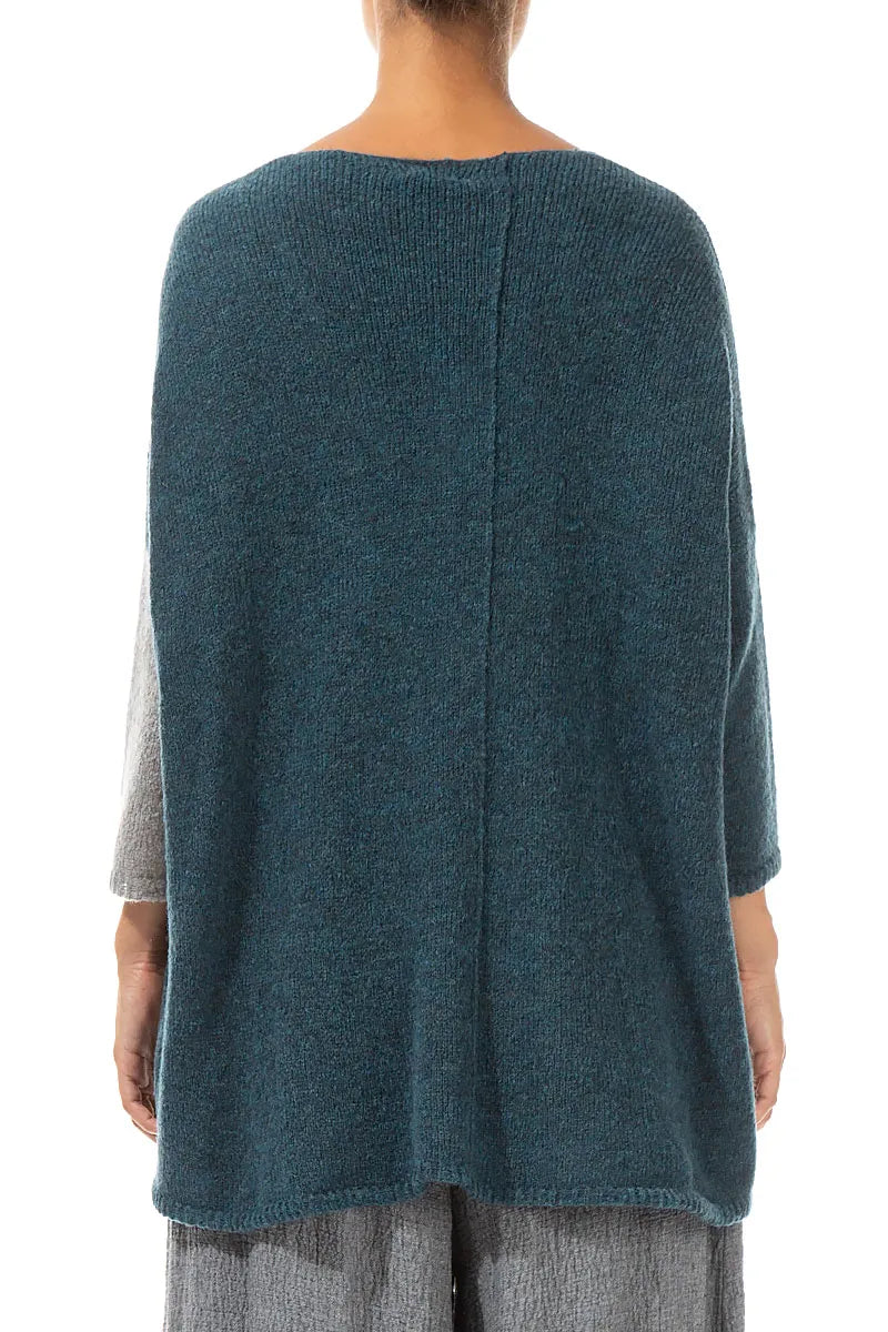 Side Pocket Light Grey &amp; Teal Wool Sweater