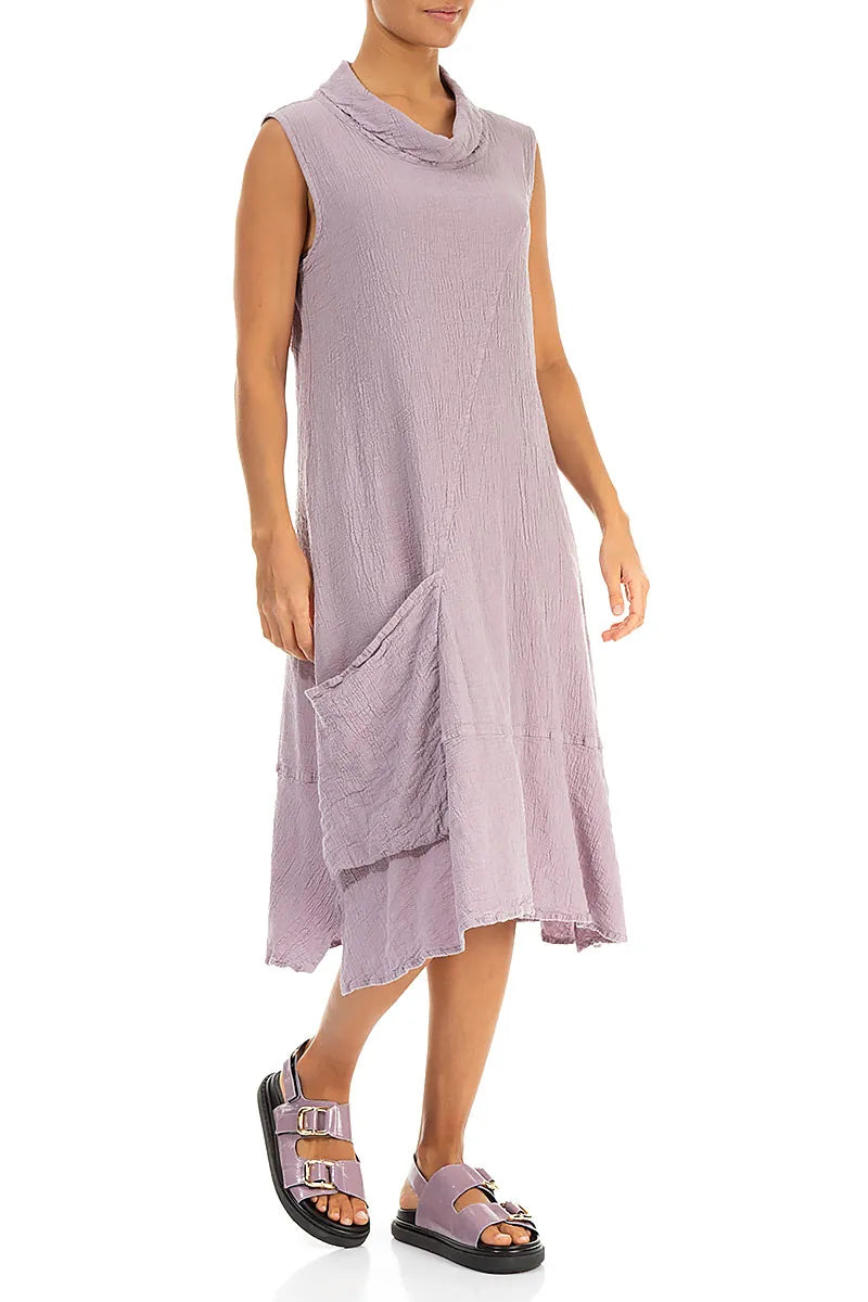 Side Pocket Lilac Linen Viscose Dress 3