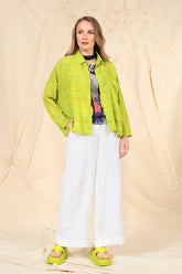 Side Pocket Lime Checkered Silk Cotton Jacket Shirt 5