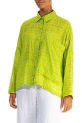 Side Pocket Lime Checkered Silk Cotton Jacket Shirt 3