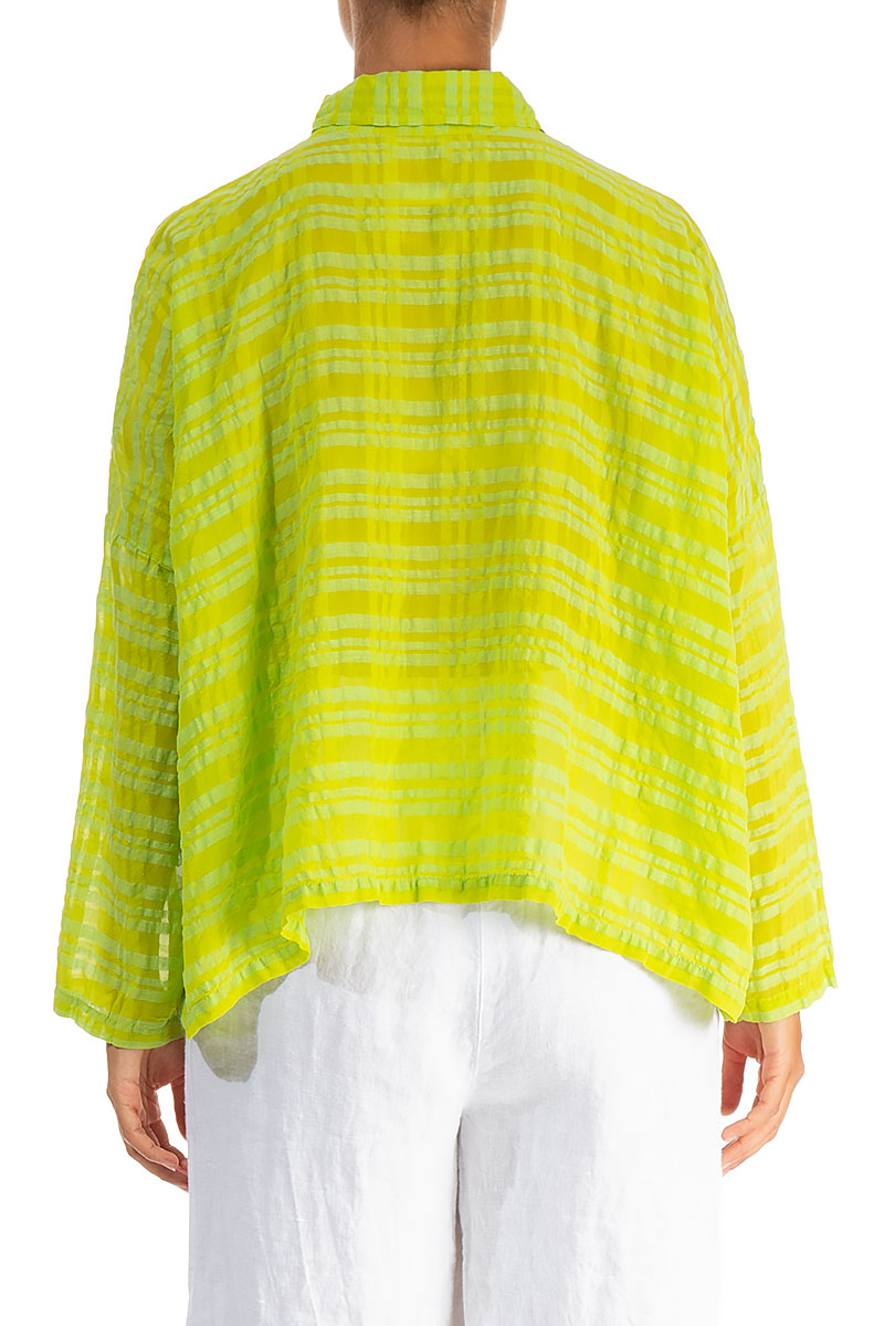 Side Pocket Lime Checkered Silk Cotton Jacket Shirt 2