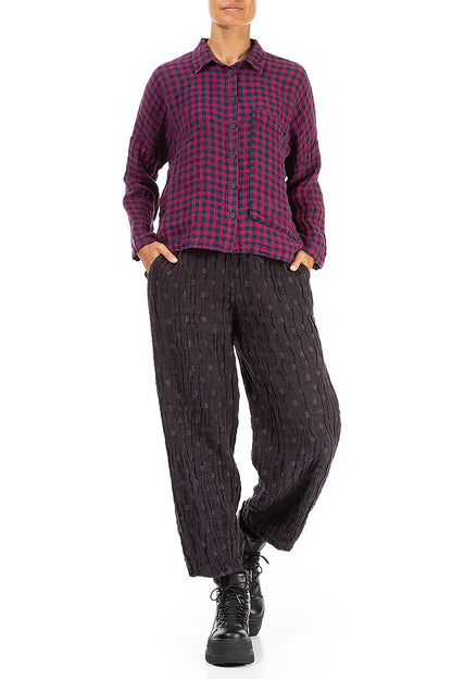 Side Pocket Magenta Check Linen Shirt 4