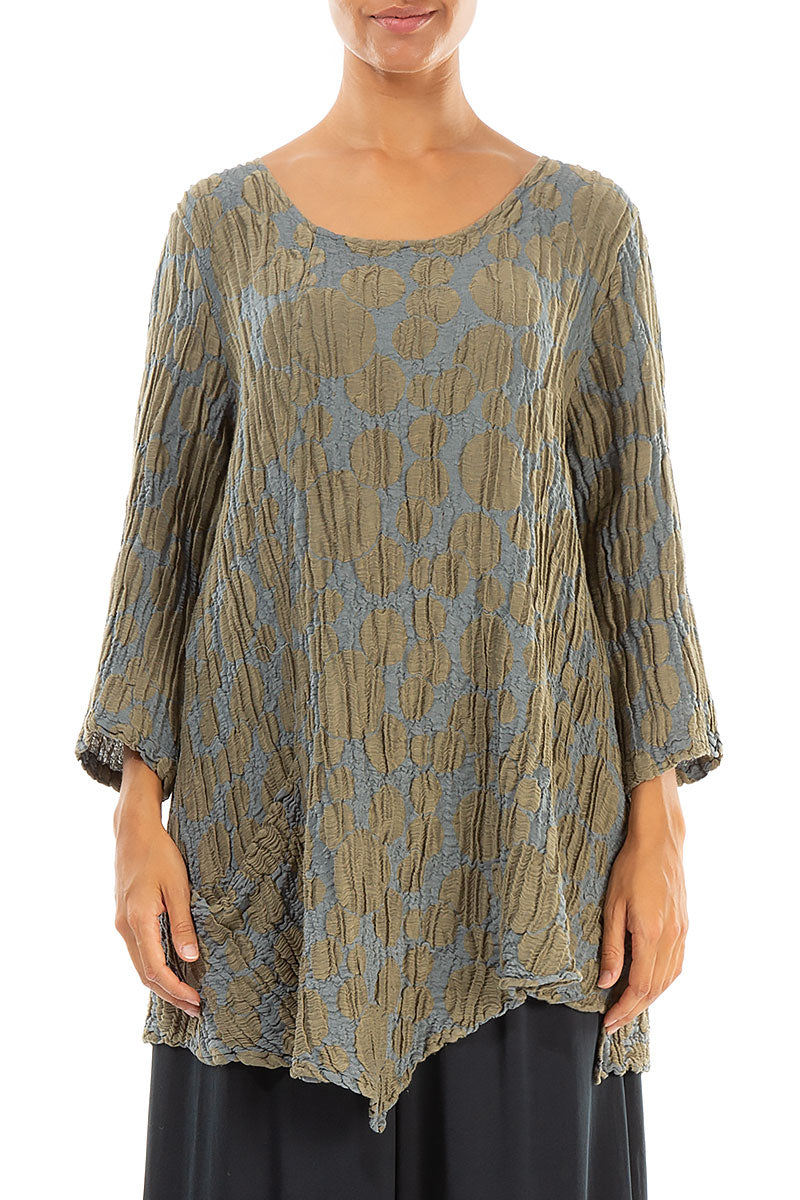 Side Pocket Silver Sage Circle Silk Linen Tunic 1