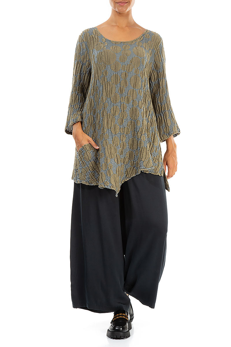 Side Pocket Silver Sage Circle Silk Linen Tunic 4