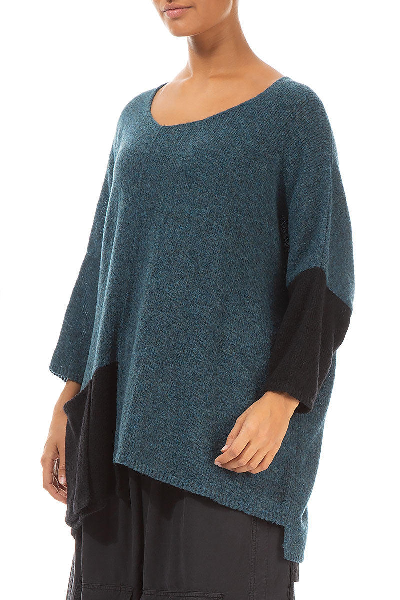 Side Pocket Teal &amp; Black Wool Sweater 3