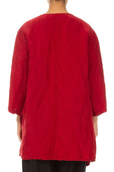 Side Pocket Textured Cherry Red Silk Linen Tunic 2