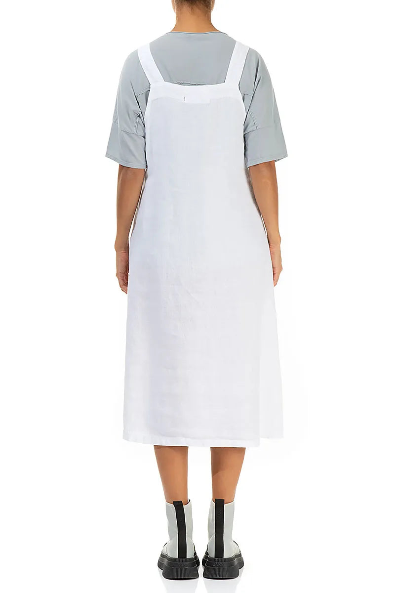 Weißes Leinen-Trägerkleid mit Seitentasche