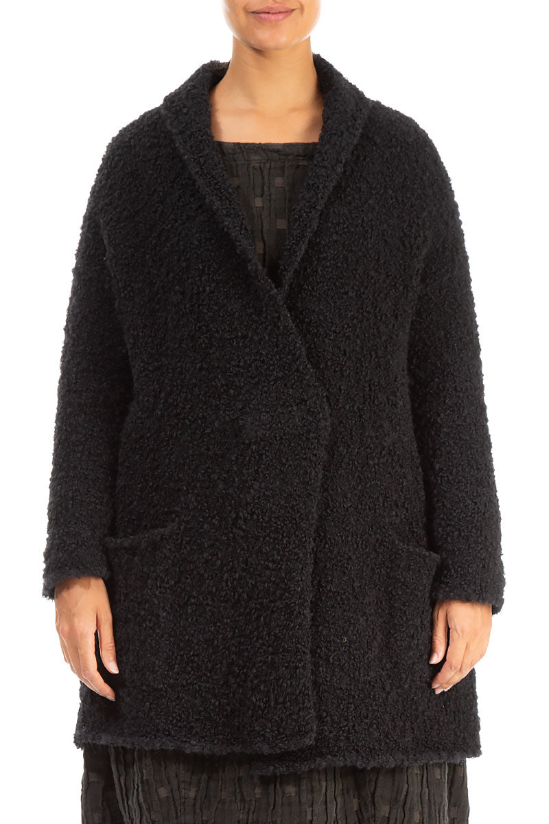 Side Pockets Black Alpaca Wool Cardigan 1