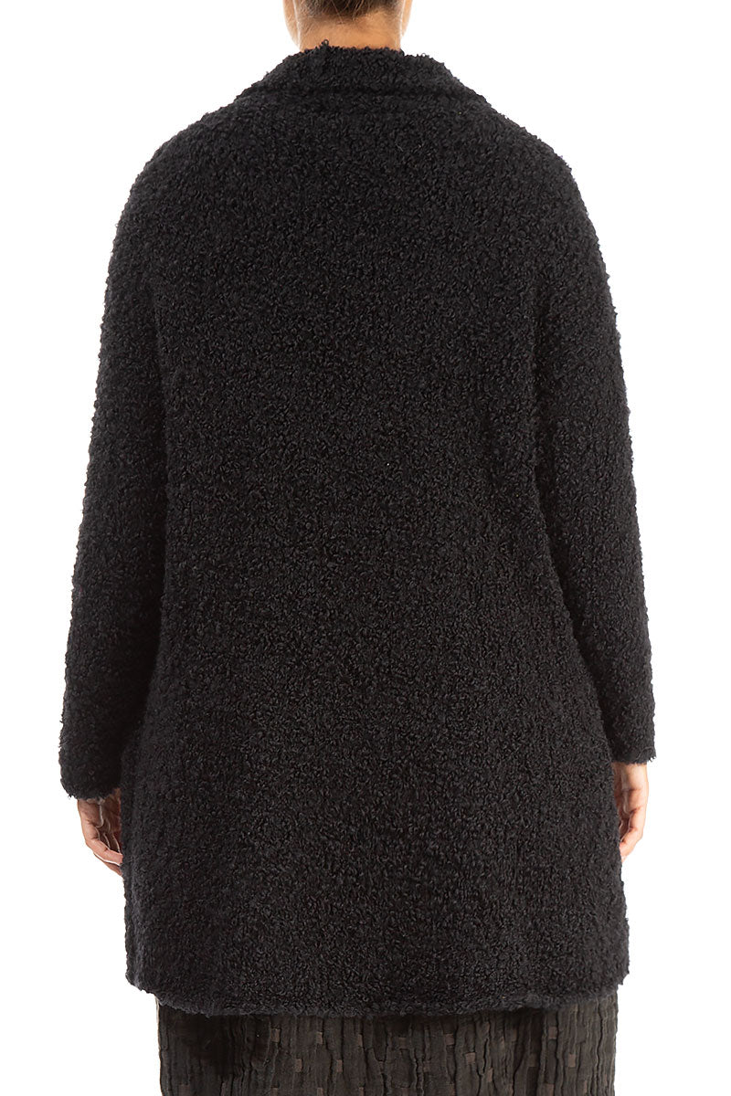 Side Pockets Black Alpaca Wool Cardigan 2
