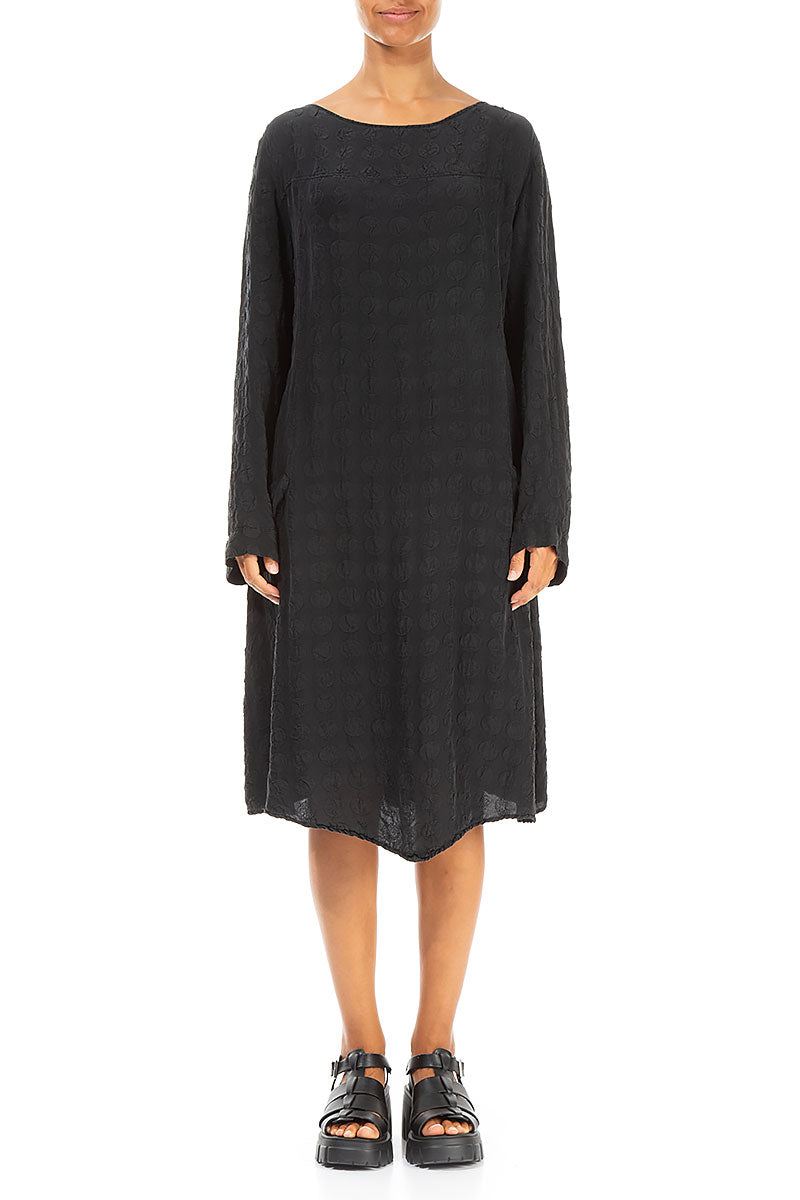 Side Pockets Bubble Black Silk Tunic Dress 1