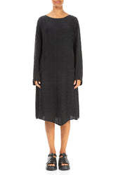Side Pockets Bubble Black Silk Tunic Dress 1