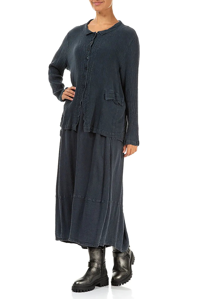 Side Pockets Charcoal Linen Viscose Skirt 4