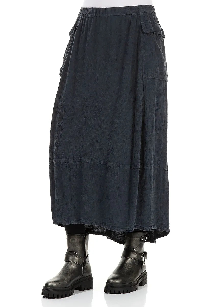 Side Pockets Charcoal Linen Viscose Skirt 3