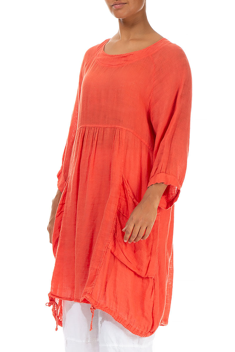 Side Pockets Coral Gauze Linen Tunic 3