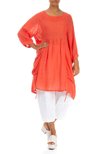 Side Pockets Coral Gauze Linen Tunic 4