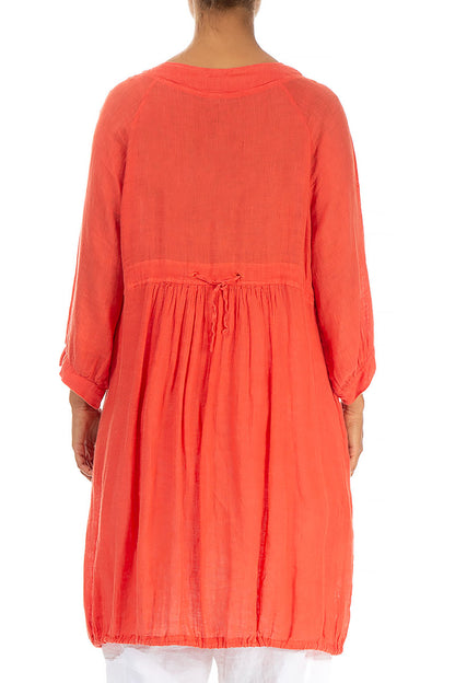Side Pockets Coral Gauze Linen Tunic 2