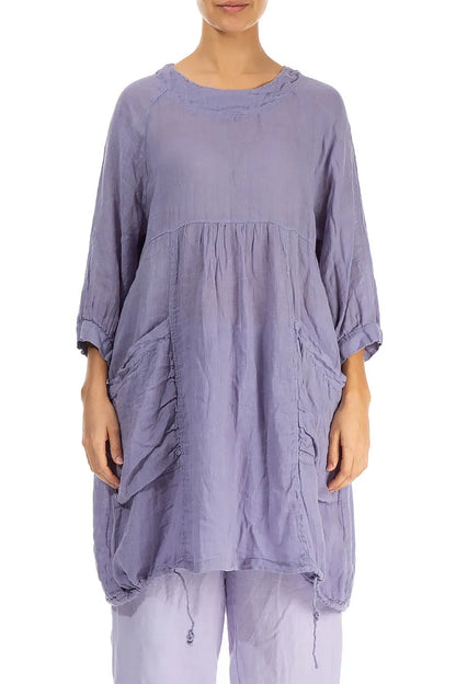 Side Pockets Dark Lilac Gauze Linen Tunic 1