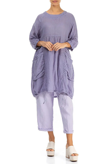Side Pockets Dark Lilac Gauze Linen Tunic 4
