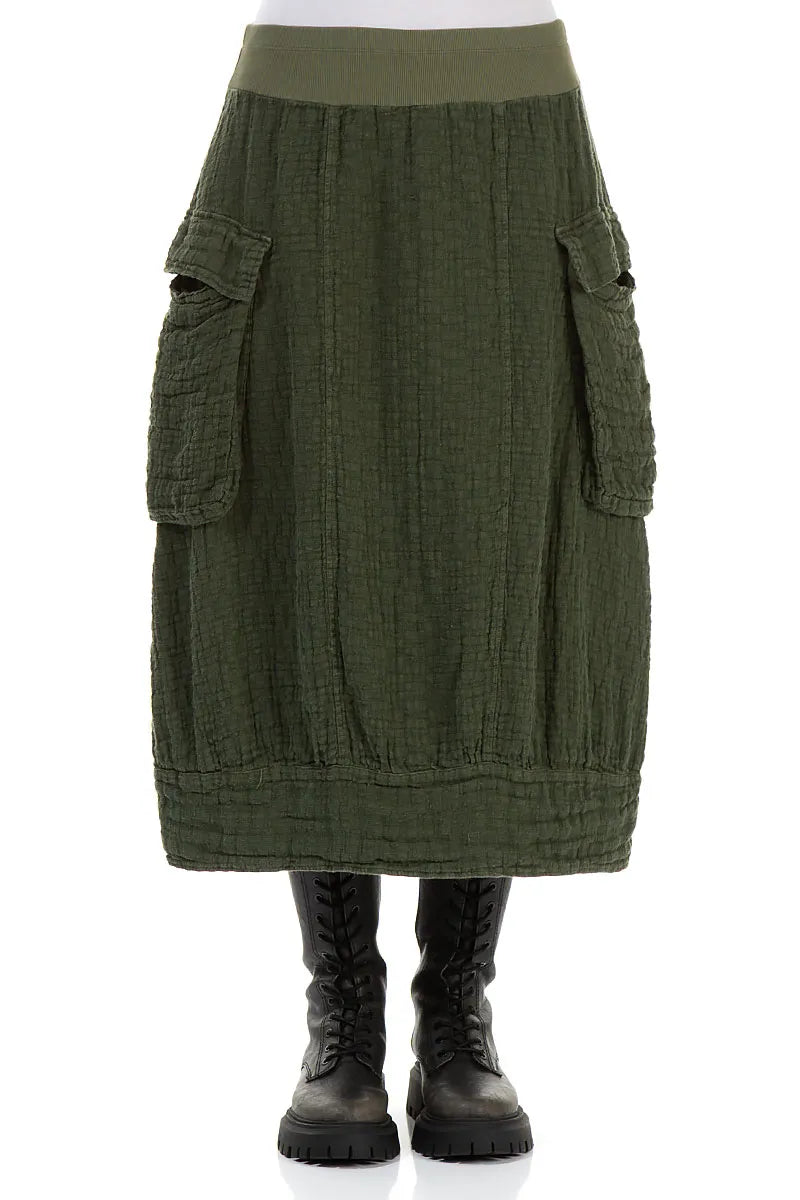 Side Pockets Forest Mist Textured Linen Skirt