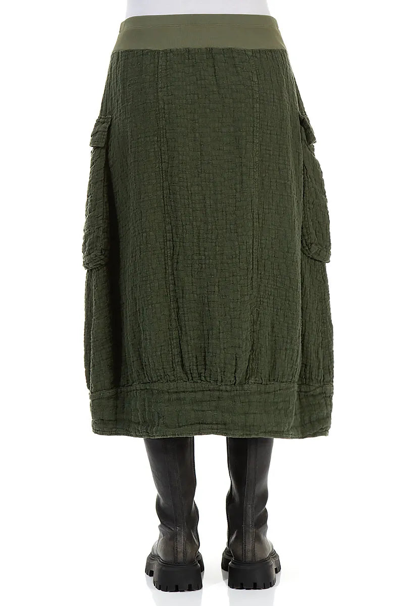 Side Pockets Forest Mist Textured Linen Skirt