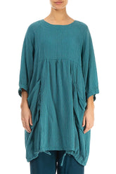 Side Pockets Green Ocean Silk Wool Tunic 1