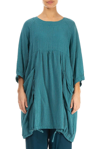 Side Pockets Green Ocean Silk Wool Tunic 1