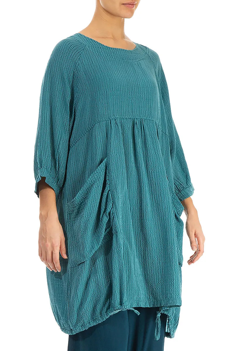 Side Pockets Green Ocean Silk Wool Tunic 3