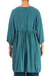 Side Pockets Green Ocean Silk Wool Tunic 2