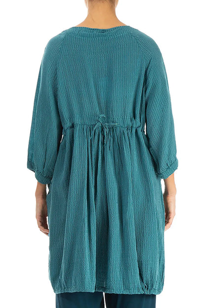 Side Pockets Green Ocean Silk Wool Tunic 2