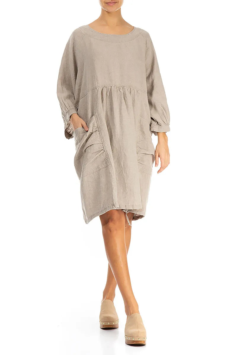 Side Pockets Natural Linen Tunic Dress