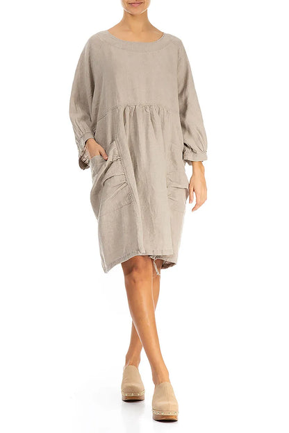 Side Pockets Natural Linen Tunic Dress